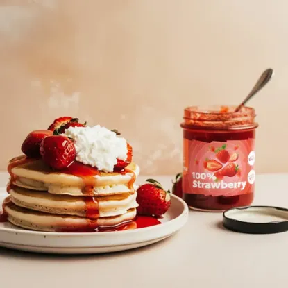 100 % Căpșuni fără zahăr adăugat, cu bucăți extra de fructe