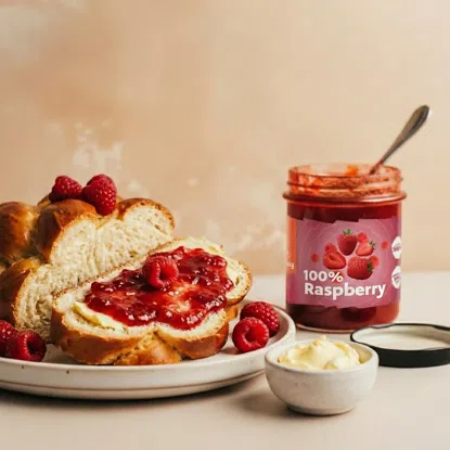 100 % Zmeură fără zahăr adăugat, cu bucăți extra de fructe