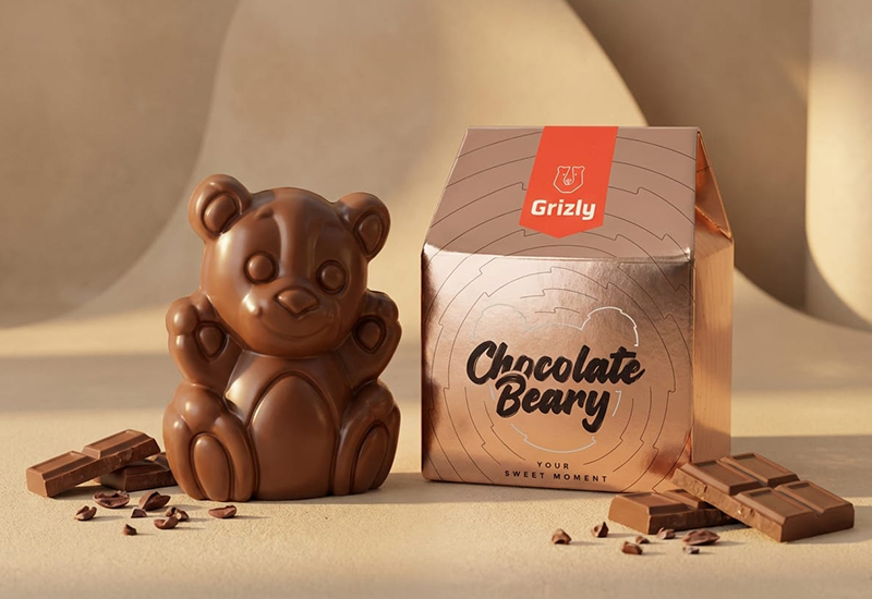 Ursuleț de ciocolată în ambalaj auriu