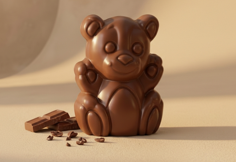 Prim-plan cu ursuleț de ciocolată