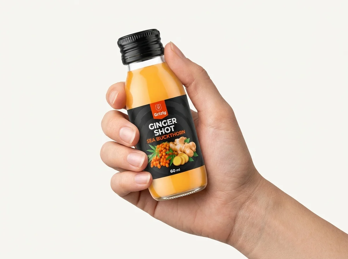 ginger shot în mână