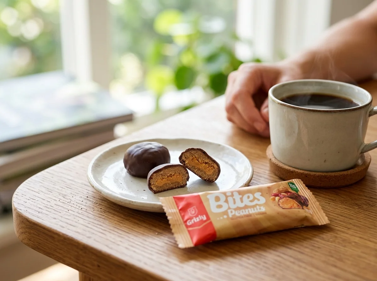 biscuiți Bites lângă cafea