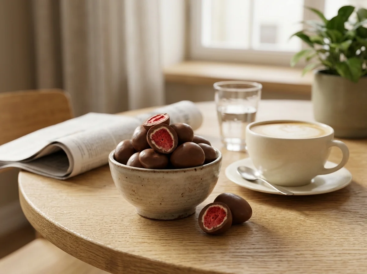 căpșuni în bol lângă cafea