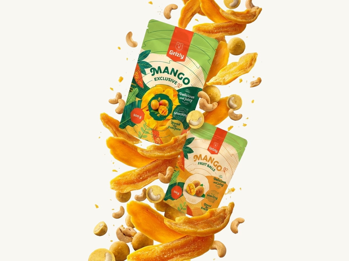 bucăți de mango care cad