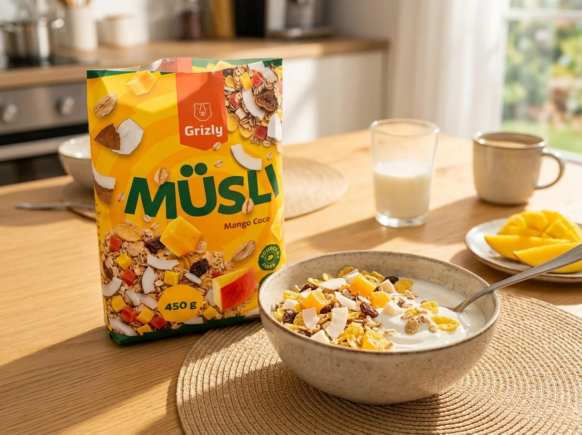 musli într-un bol pe masă