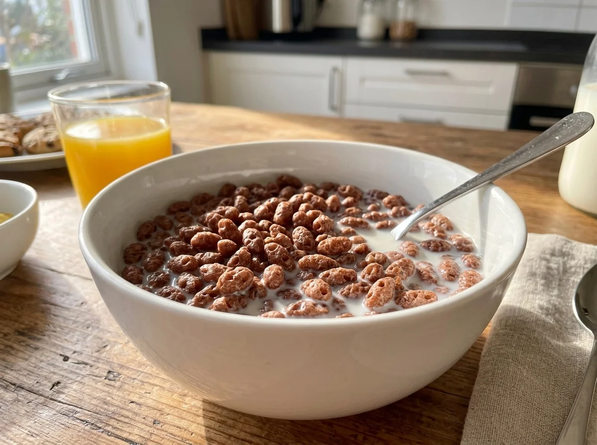 cereale crocante cu cacao în lapte