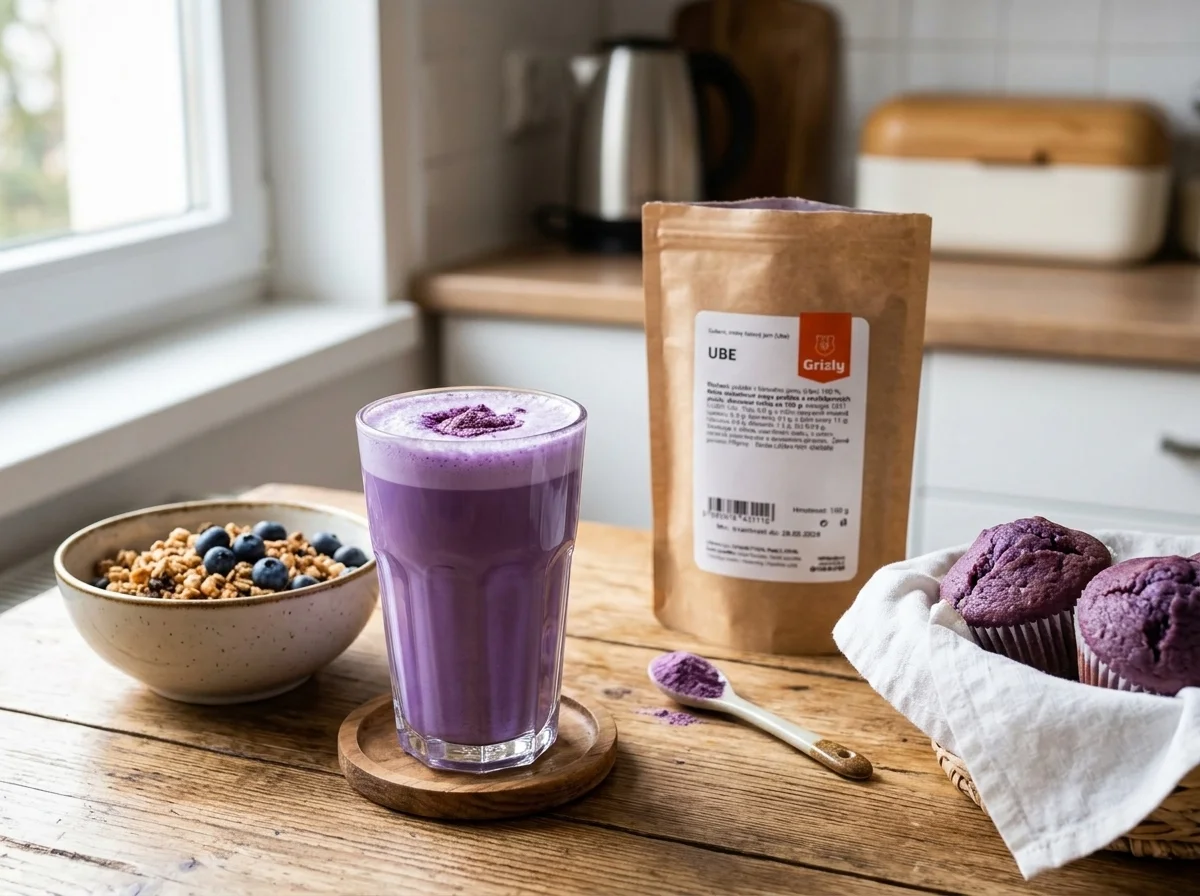 ube latte pe masă