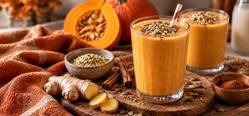 Smoothie de dovleac în bucătăria de toamnă