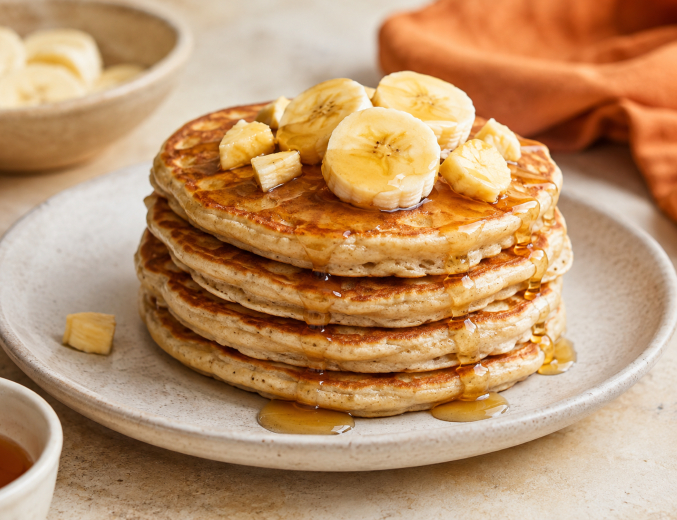 Clătite cu banane cu banană proaspătă și sirop