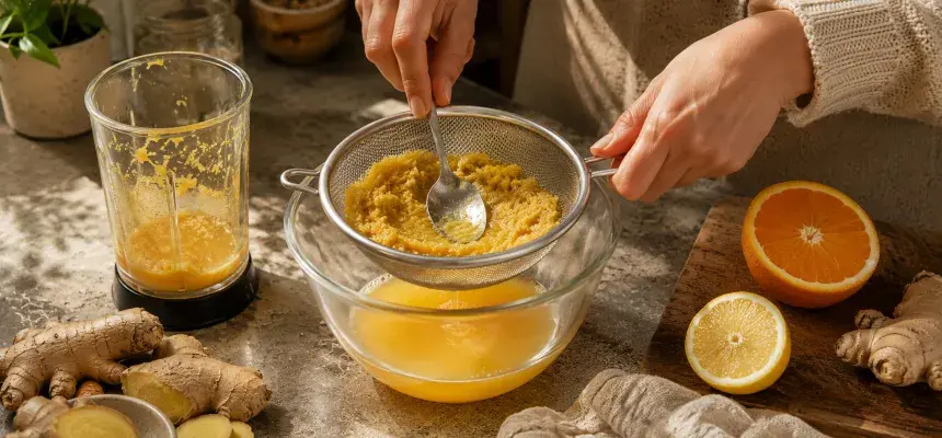Strecurarea unui ginger shot de casă din ghimbir și citrice