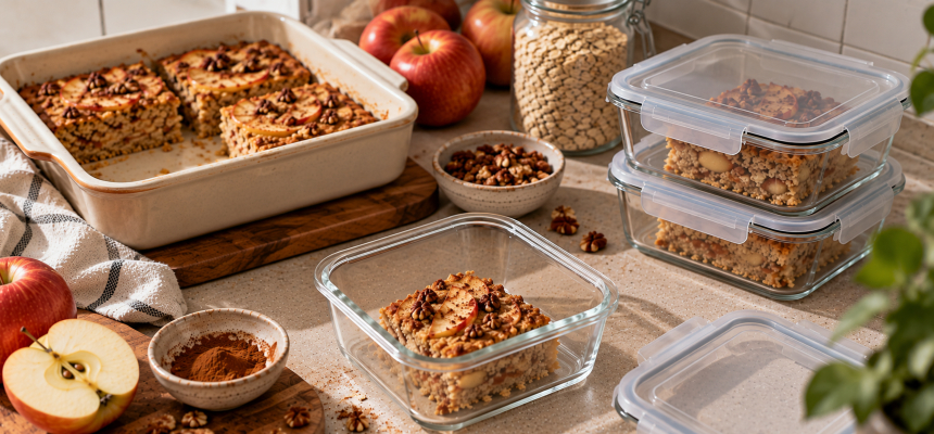 Terci de ovăz la cuptor cu mere și scorțișoară, ideal pentru meal prep