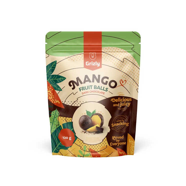 Biluțe de mango învelite în ciocolată neagră