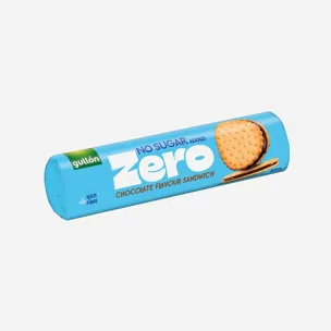 Biscuiți sandwich umpluți cu cremă de ciocolată, fără zahăr adăugat, cu îndulcitori
