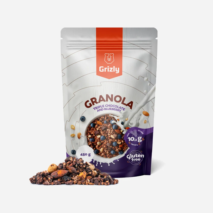 Granola cu ciocolată amară și afine.