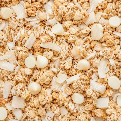 Granola cu proteine ciocolată albă și cocos