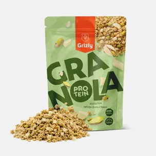 Granola cu proteine fistic și ciocolată albă cu curmale