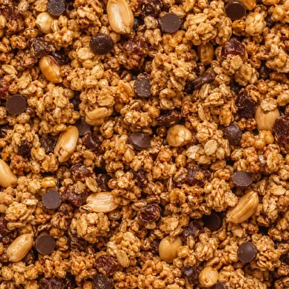 Granola cu proteine unt de arahide și picături de cioco cu curmale