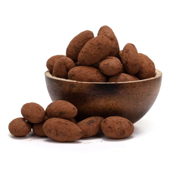 Migdale în înveliș de  ciocolată neagră cu cacao,