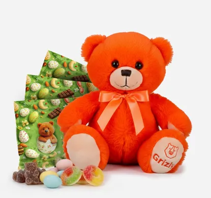 Set de Paște pentru copii cu ursuleț de pluș și o selecție de bunătăți