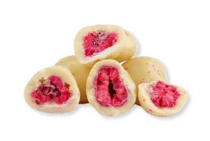 Zmeură liofilizate în înveliș de iaurt cu ciocolată